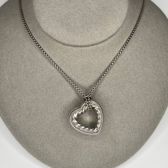 Authentic david yurman heart necklace sterling silver open heart cable charm - Picture 5 of 10